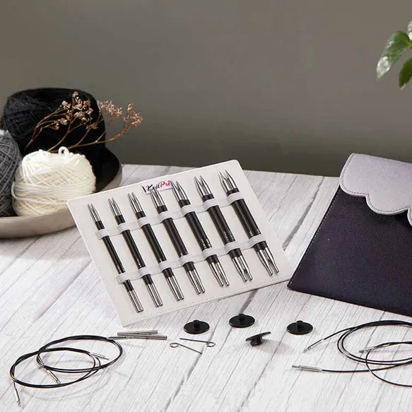 KnitPro Karbonz 13cm virbalų rinkinys keičiamu valu