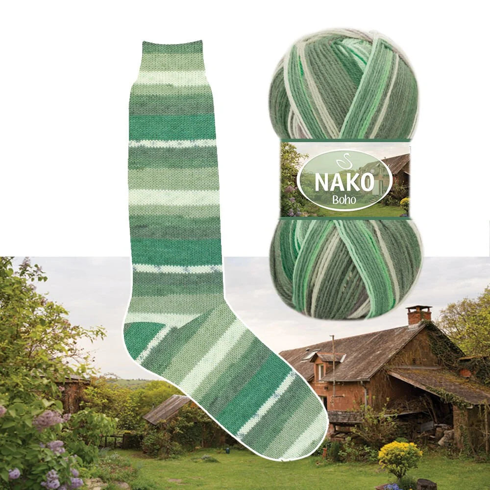 NAKO Boho mezgimo siūlai kojinėms 100g (vilna, poliamidas)