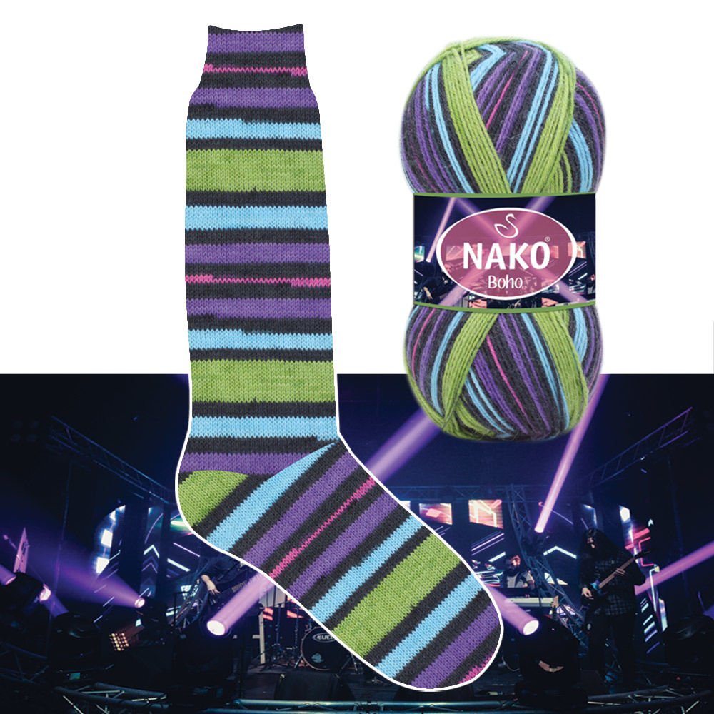 NAKO Boho mezgimo siūlai kojinėms 100g (vilna, poliamidas)