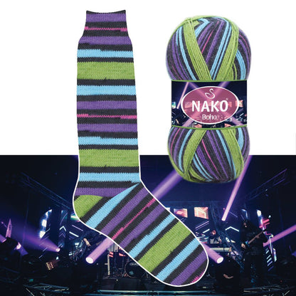 NAKO Boho mezgimo siūlai kojinėms 100g (vilna, poliamidas)