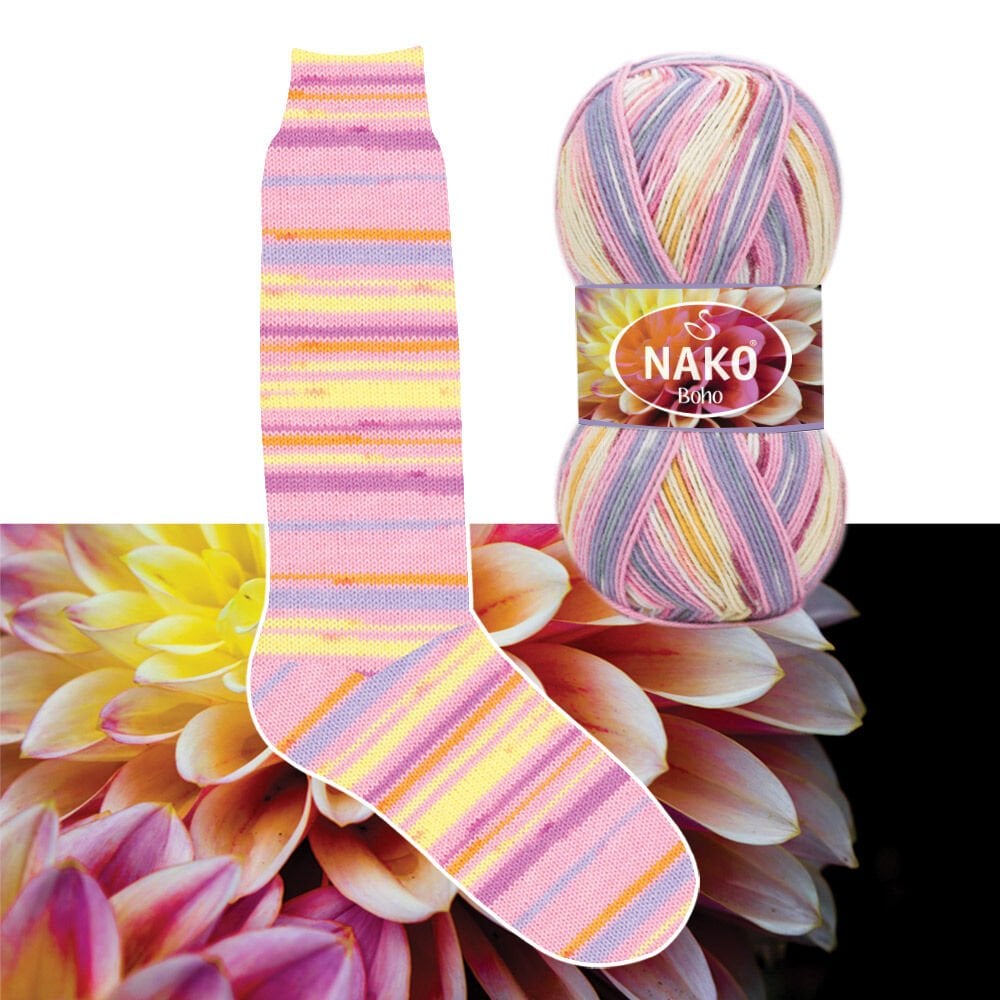 NAKO Boho mezgimo siūlai kojinėms 100g (vilna, poliamidas)
