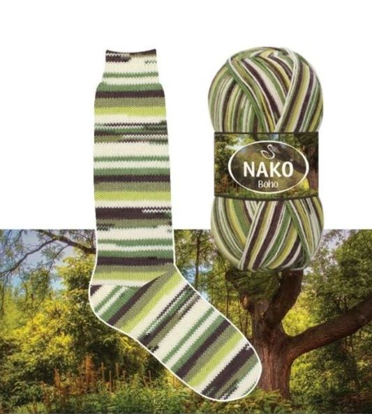 NAKO Boho mezgimo siūlai kojinėms 100g (vilna, poliamidas)