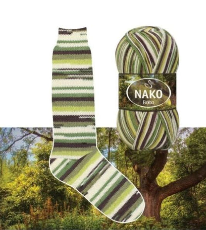 NAKO Boho mezgimo siūlai kojinėms 100g (vilna, poliamidas)