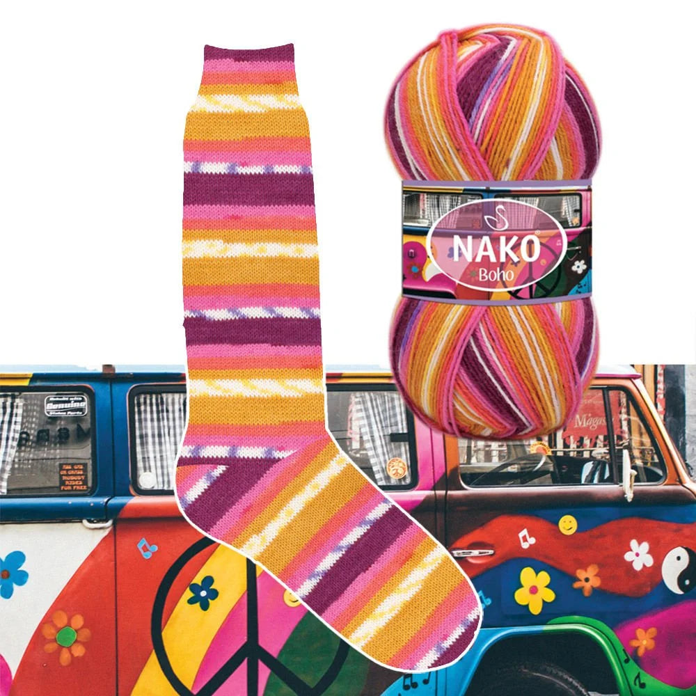 NAKO Boho mezgimo siūlai kojinėms 100g (vilna, poliamidas)