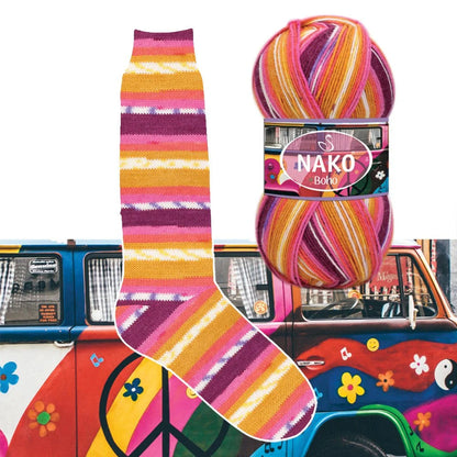 NAKO Boho mezgimo siūlai kojinėms 100g (vilna, poliamidas)
