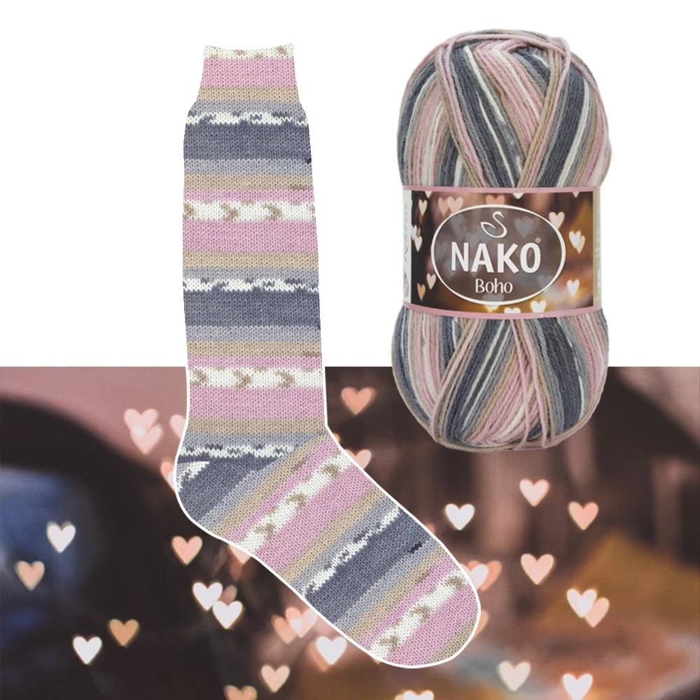 NAKO Boho mezgimo siūlai kojinėms 100g (vilna, poliamidas)