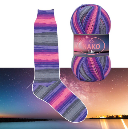 NAKO Boho mezgimo siūlai kojinėms 100g (vilna, poliamidas)