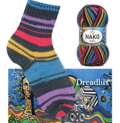 NAKO Boho mezgimo siūlai kojinėms 100g (vilna, poliamidas)