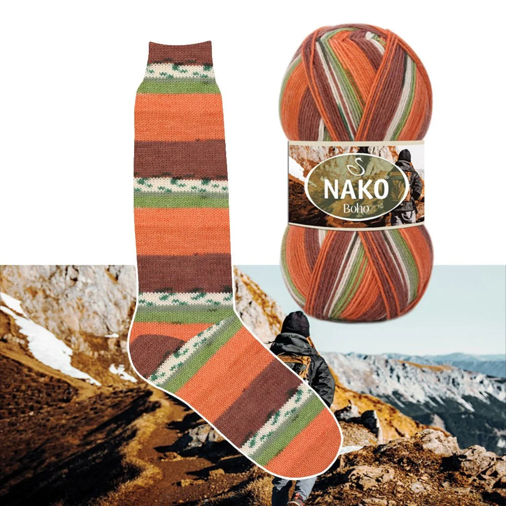 NAKO Boho mezgimo siūlai kojinėms 100g (vilna, poliamidas)