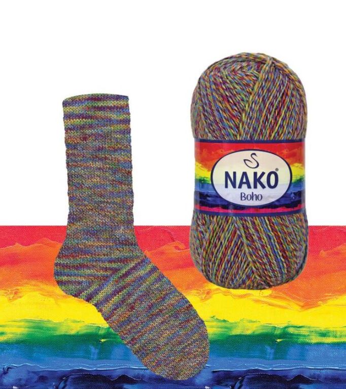 NAKO Boho mezgimo siūlai kojinėms 100g (vilna, poliamidas)