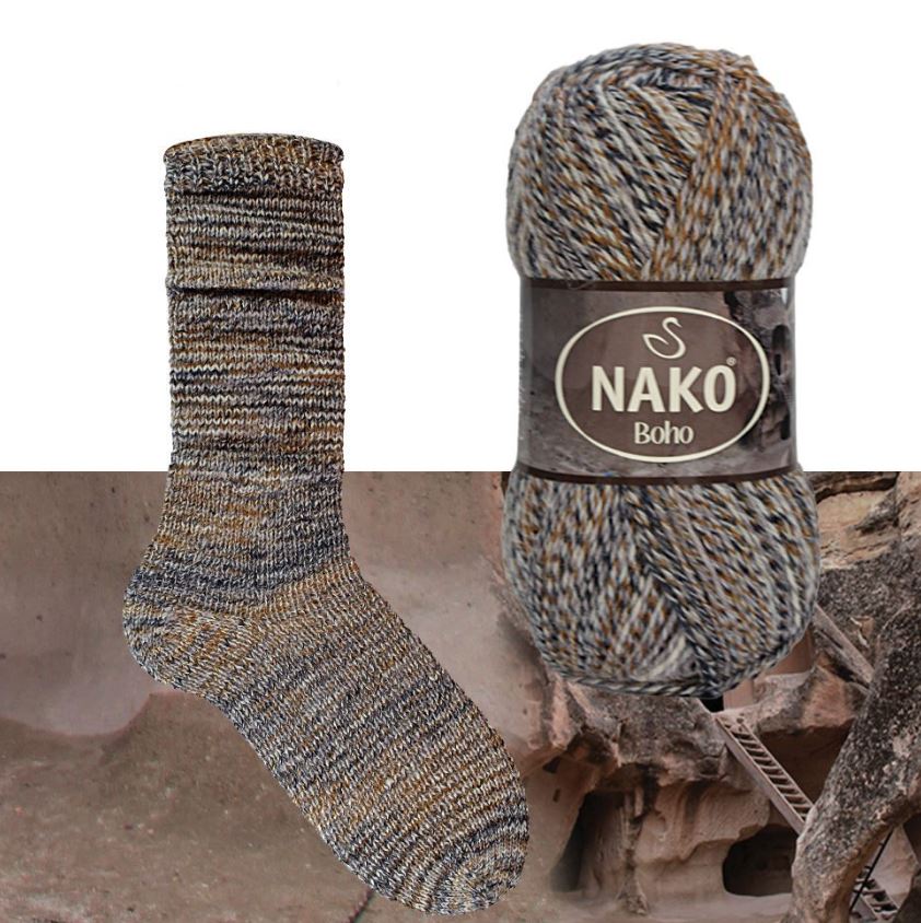 NAKO Boho mezgimo siūlai kojinėms 100g (vilna, poliamidas)