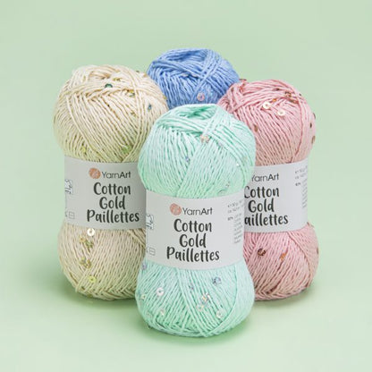 YarnArt Cotton Gold Paillettes siūlai 50g (medvilnė, poliesteris)