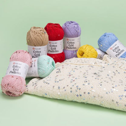 YarnArt Cotton Gold Paillettes siūlai 50g (medvilnė, poliesteris)