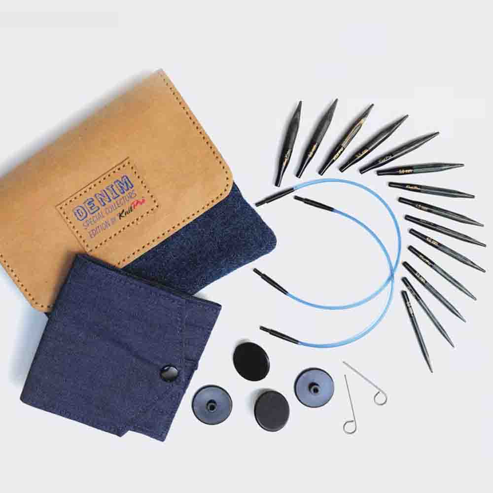 KnitPro Denim trumpų 5cm virbalų rinkinys keičiamu valu