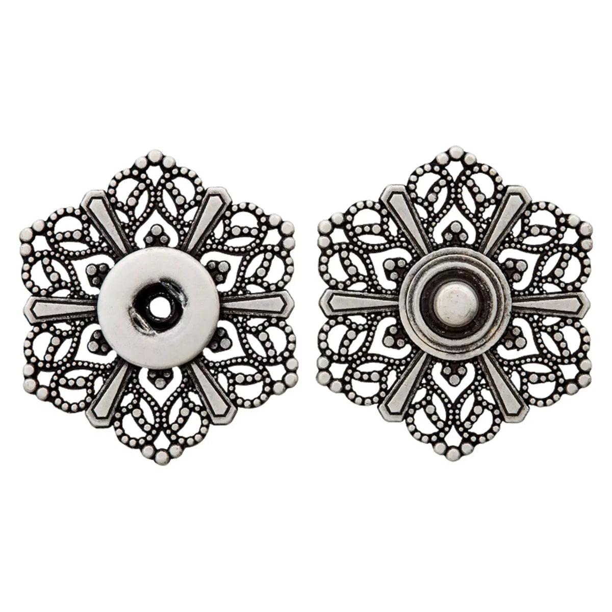 Užspaudžiamos sagos "Floral" 32mm (antique silver/brass)