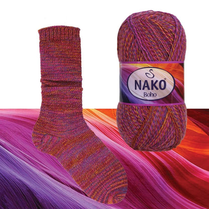 NAKO Boho mezgimo siūlai kojinėms 100g (vilna, poliamidas)