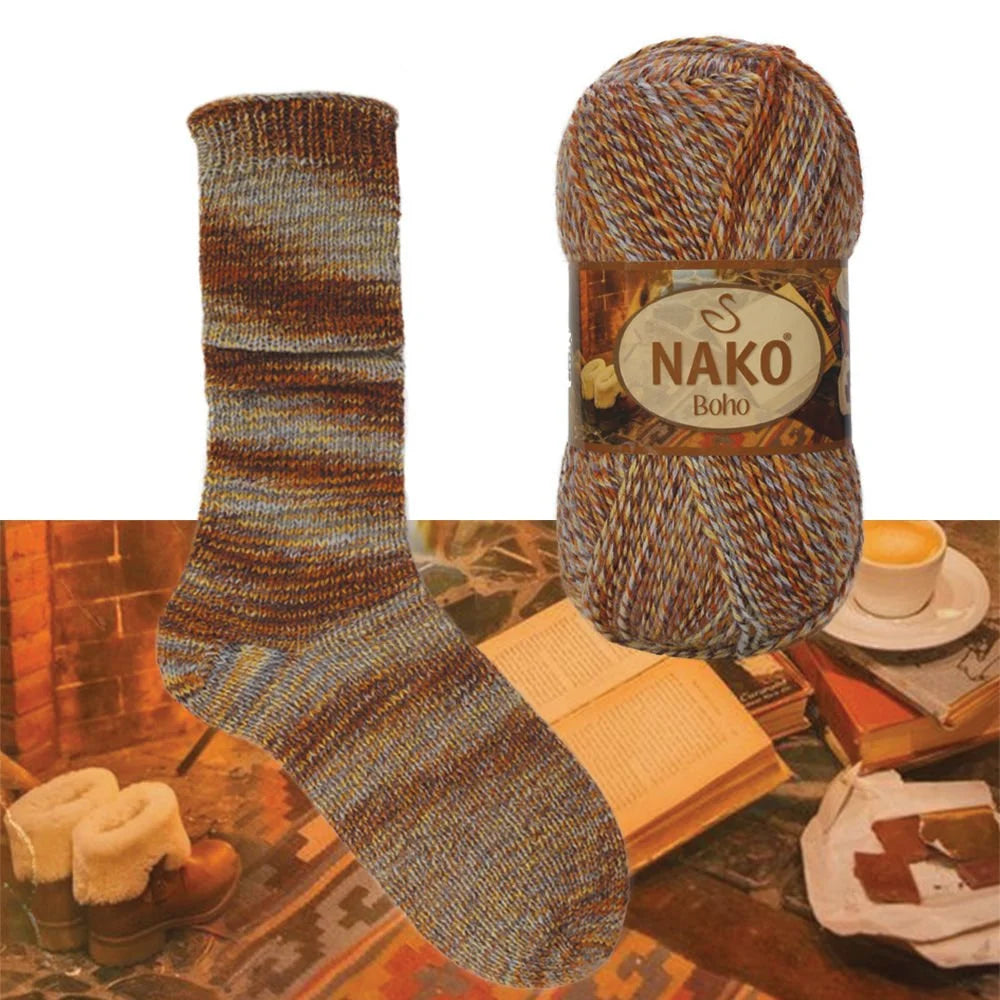 NAKO Boho mezgimo siūlai kojinėms 100g (vilna, poliamidas)