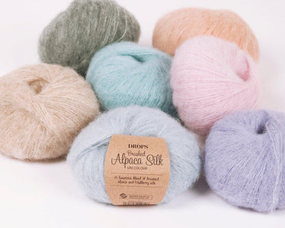 DROPS Brushed Alpaca Silk siūlai 25g (alpakos, šilkas) - Pasaulio Siūlai